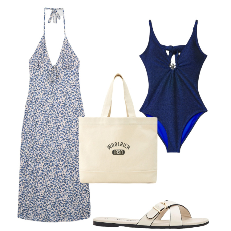 Outfit donna - Total look #2428772. Stile Basic per Mare. Abbinamento con ciabatte, costumi interi, vestiti lunghi, borse tote.