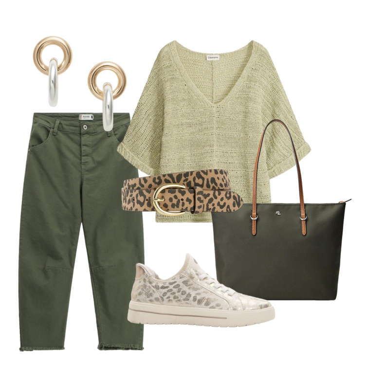 Outfit donna - Total look #2428775. Stile Basic per Tutti i giorni. Abbinamento con cinture, t-shirt, sneakers, pantaloni, borse tote, orecchini.