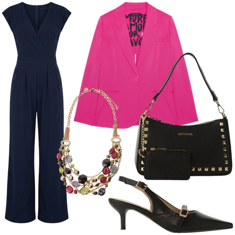 Outfit donna - Summer Sale Style. Stile Urban per Serata fuori. Abbinamento con sandali col tacco, borse a spalla, collane, blazer, tute.