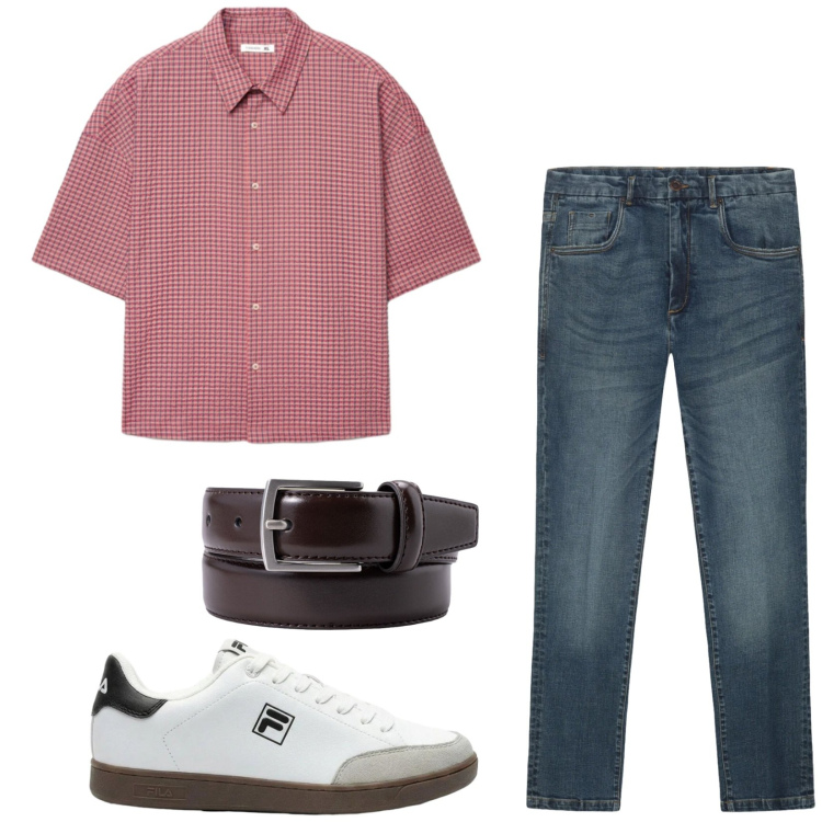 Outfit uomo - Total look #2428802. Stile Casual per Tutti i giorni. Abbinamento con sneakers, camicie a manica corta, jeans, cinture.