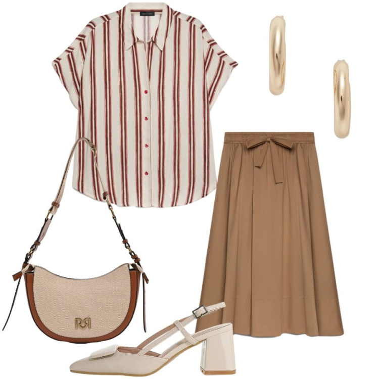 Outfit donna - Total look #2428808. Stile Casual chic per Ufficio. Abbinamento con borse a tracolla, décolleté, camicie a manica corta, gonne lunghe, orecchini.
