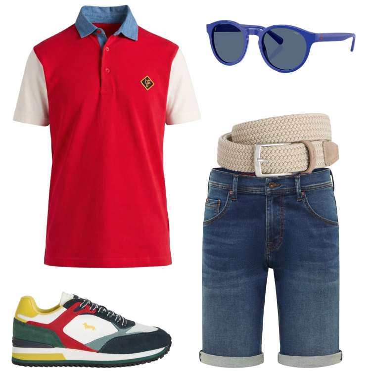 Outfit uomo - Total look #2428819. Stile Trendy per Tutti i giorni. Abbinamento con bermuda, sneakers, polo, cinture, occhiali da sole.