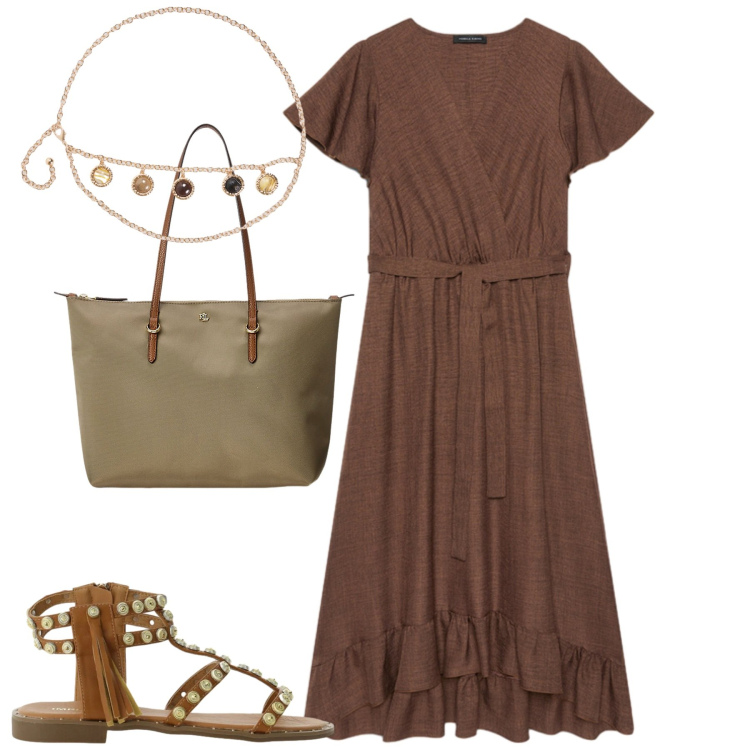 Outfit donna - Summer dress. Stile Casual chic per Tutti i giorni. Abbinamento con cinture, sandali, vestiti lunghi, borse tote.