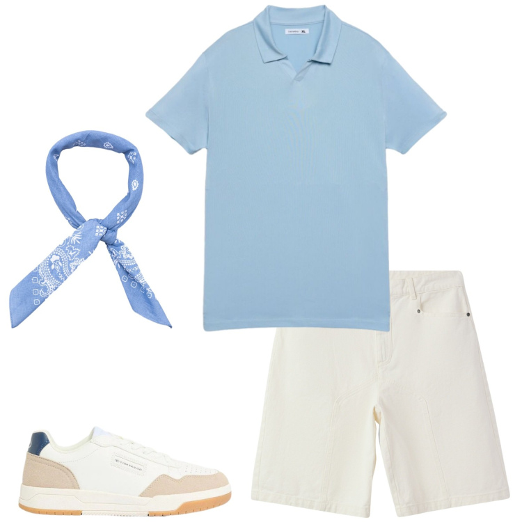 Outfit uomo - Ok così. Stile Casual per Tutti i giorni. Abbinamento con sneakers, bermuda, polo, sciarpe e foulard.