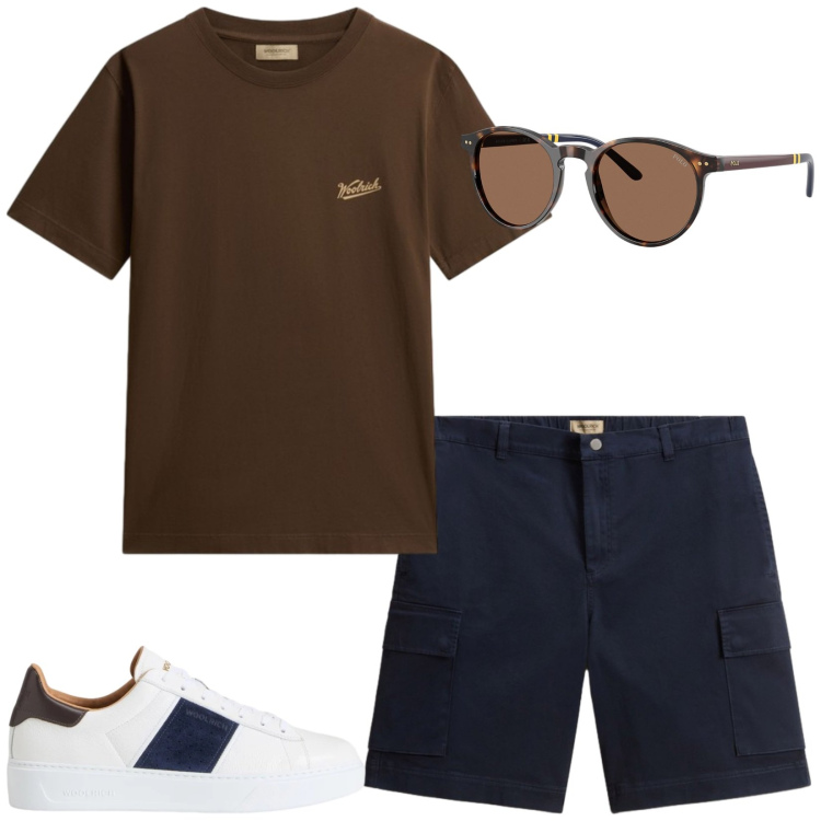 Outfit uomo - Mix and match. Stile Casual per Tutti i giorni. Abbinamento con pantaloni corti, sneakers, t-shirt, occhiali da sole.