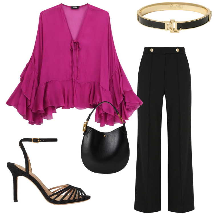 Outfit donna - Watermelon pink. Stile Chic per Serata fuori. Abbinamento con bluse, pantaloni, pochette, braccialetti, sandali col tacco.