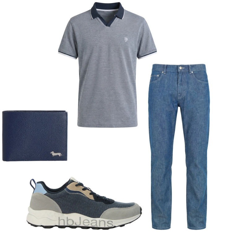 Outfit uomo - Harmont & Blaine. Stile Casual per Ufficio. Abbinamento con jeans, sneakers, polo, portafogli.