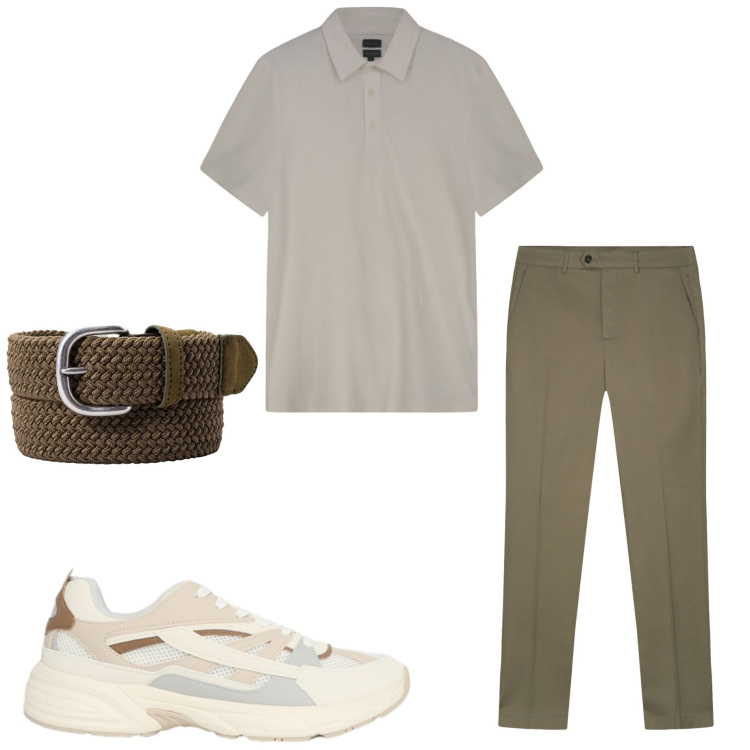 Outfit uomo - In città. Stile Casual per Tutti i giorni. Abbinamento con sneakers, pantaloni, polo, cinture.