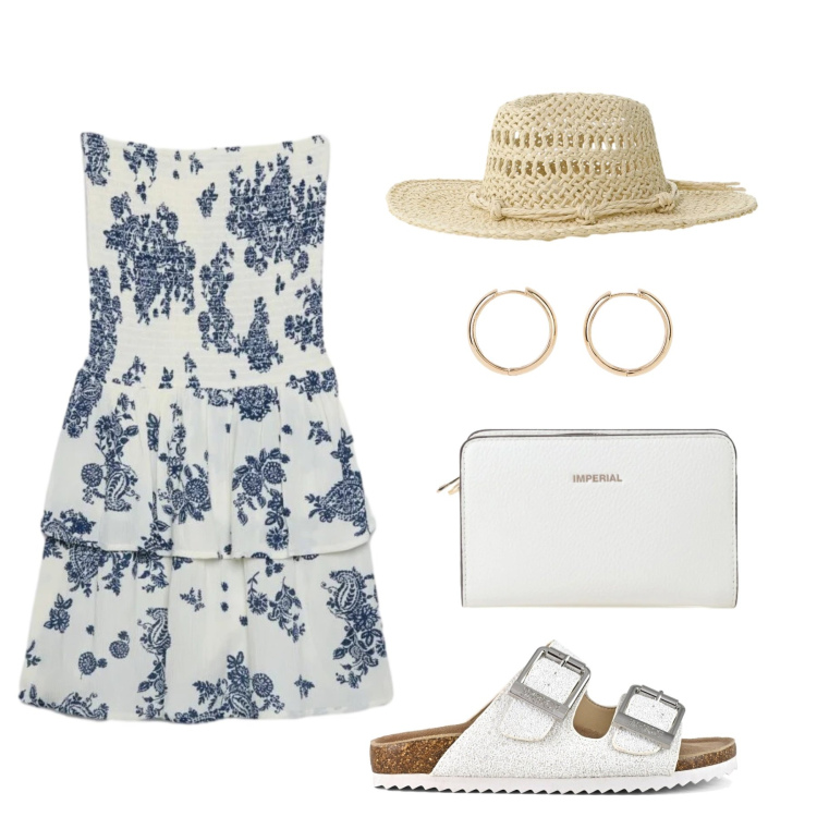 Outfit donna - l\'Abito a balze. Stile Casual chic per Tutti i giorni. Abbinamento con orecchini, vestiti corti, borse a tracolla, cappelli, sandali.