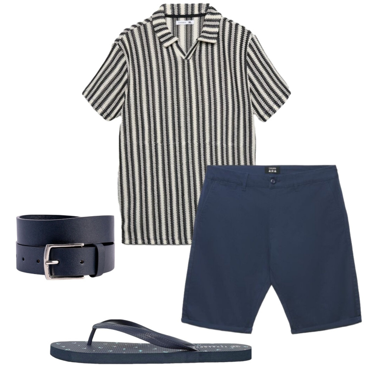 Outfit uomo - Summer 2026. Stile Casual per Tutti i giorni. Abbinamento con sandali, pantaloni corti, polo, cinture.