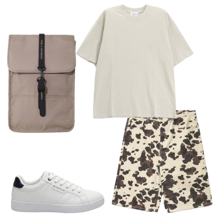 Outfit uomo - Globe trotter. Stile Casual per Tutti i giorni. Abbinamento con sneakers, bermuda, t-shirt, borse sportive.