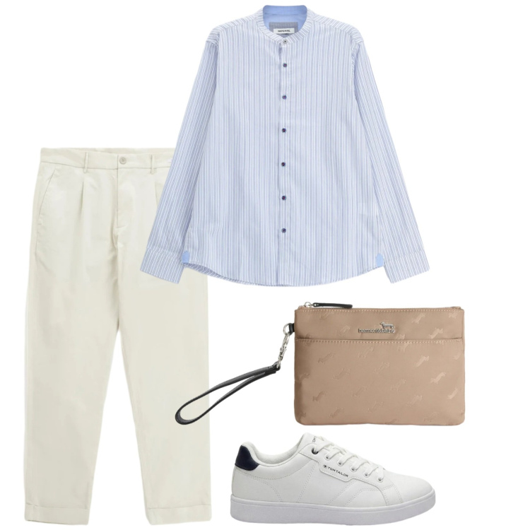 Outfit uomo - Cena vista mare. Stile Trendy per Serata speciale. Abbinamento con sneakers, borse sportive, pantaloni, camicie.