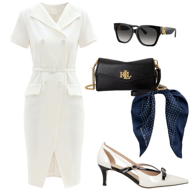 Outfit donna - Total look #2428898. Stile Chic per Serata fuori. Abbinamento con décolleté, vestiti midi/longuette, foulard, portafogli, occhiali da sole.