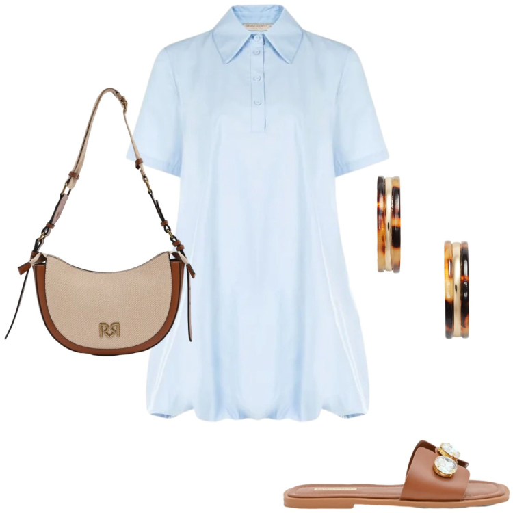 Outfit donna - Total look #2428934. Stile Trendy per Tutti i giorni. Abbinamento con vestiti chemisier, borse a tracolla, sandali gioiello, orecchini.