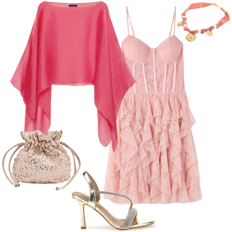 Outfit donna - Watermelon Pink. Stile Chic per Cerimonia. Abbinamento con vestiti corti, pochette, blazer, collane, sandali col tacco.