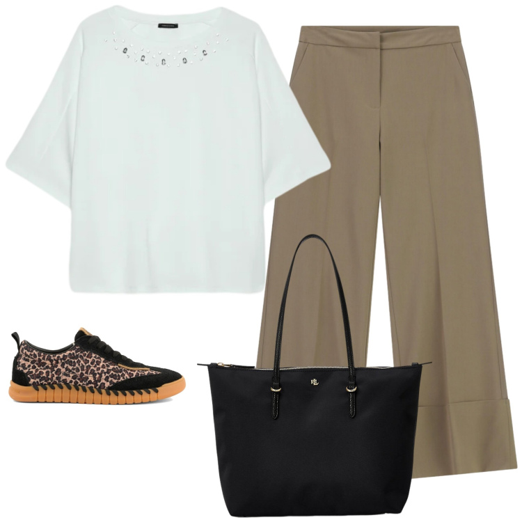 Outfit donna - Nonna chic!. Stile Chic per Tutti i giorni. Abbinamento con pantaloni a palazzo, felpe, borse tote, sneakers.