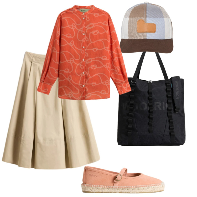 Outfit donna - Cappello Woolrich. per Tutti i giorni. Abbinamento con borse tote, cappelli con visiera, espadrillas, gonne lunghe, camicie.