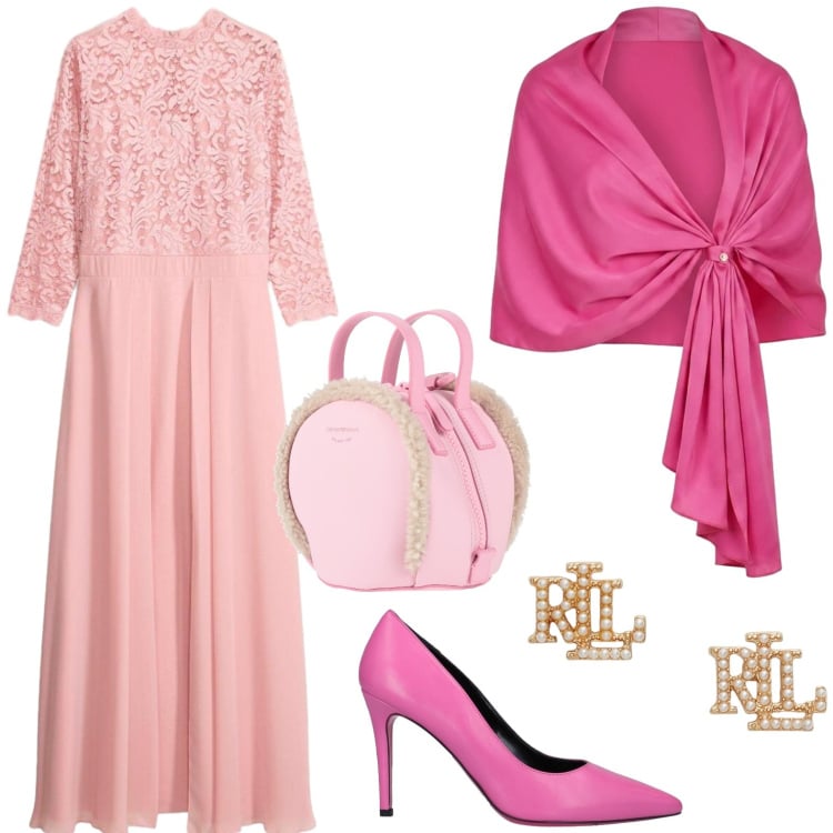 Outfit donna - Cerimonia. Stile Chic per Cerimonia. Abbinamento con décolleté, zaini, vestiti lunghi, stole, orecchini.