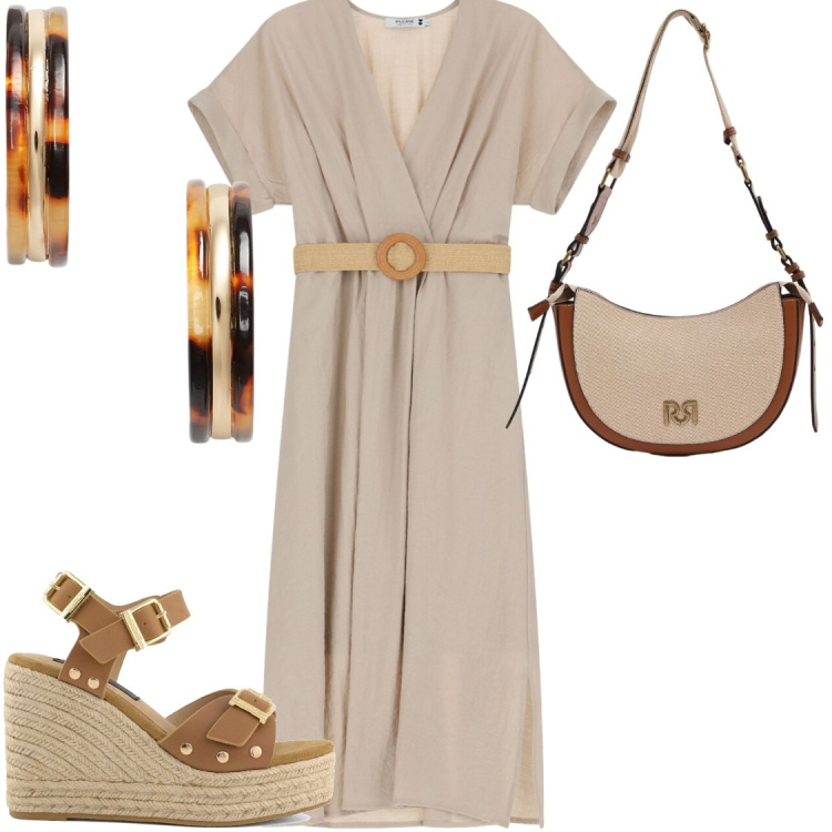 Outfit donna - Vestiti senza tempo con Please. Stile Chic per Ufficio. Abbinamento con borse a tracolla, vestiti midi/longuette, orecchini, zeppe.