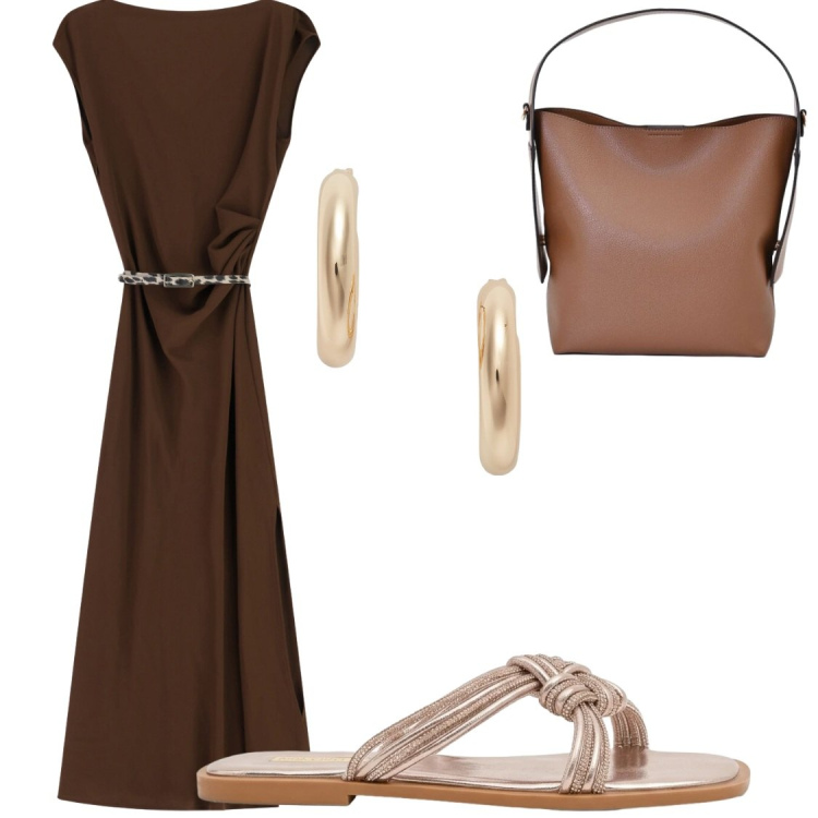 Outfit donna - Tessuti lisci e fluidi#Imperial. Stile Chic per Serata fuori. Abbinamento con sandali, borse a mano, vestiti midi/longuette, orecchini.
