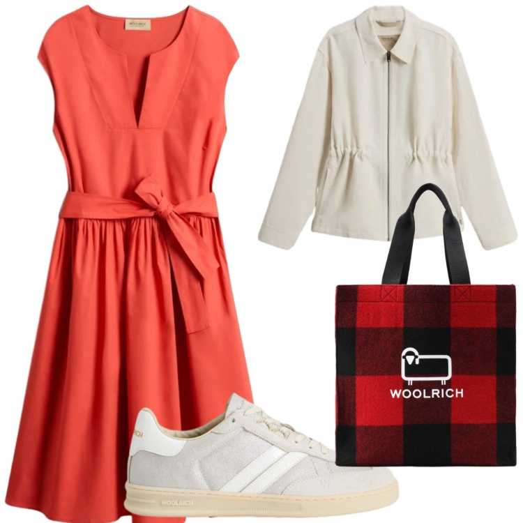 Outfit donna - Woolrich: un\'idea per settembre. Stile Basic per Tutti i giorni. Abbinamento con borse tote, vestiti corti, sneakers, parka.