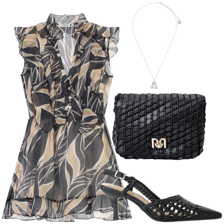 Outfit donna - Stasera andiamo a ballare. Stile Chic per Serata fuori. Abbinamento con borse a tracolla, décolleté, vestiti corti, ciondoli.