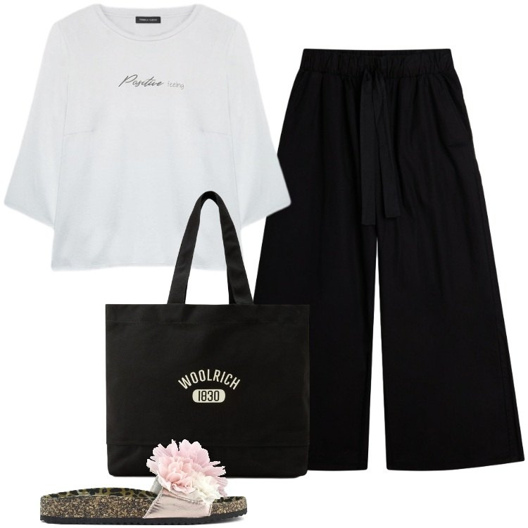 Outfit donna - Total look #2429033. Stile Urban per Mare. Abbinamento con pantaloni, bluse, borse tote, ciabatte.