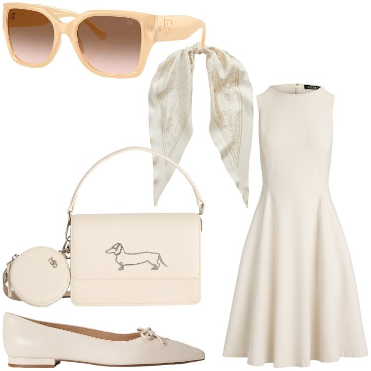 Outfit donna - Bianco bon ton. Stile Bon Ton per Serata fuori. Abbinamento con borse a tracolla, occhiali da sole, ballerine, foulard, vestiti midi/longuette.