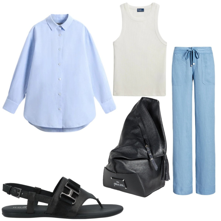 Outfit donna - Lino e leggerezza Curvy. Stile Casual per Tutti i giorni. Abbinamento con zaini, infradito, pantaloni, canottiere, camicie.