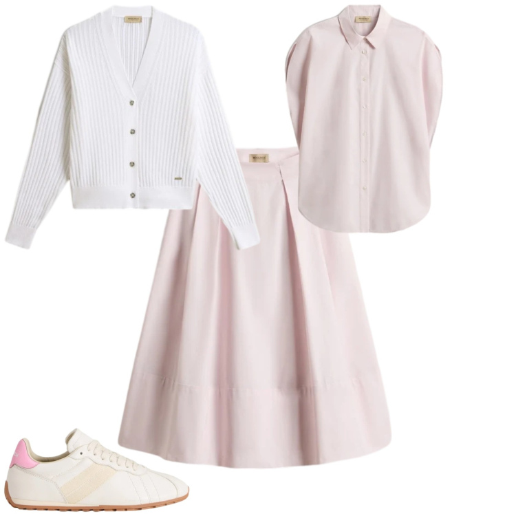 Outfit donna - Casual chic ogni giorno. Stile Casual chic per Tutti i giorni. Abbinamento con sneakers, gonne lunghe, bluse, cardigans.