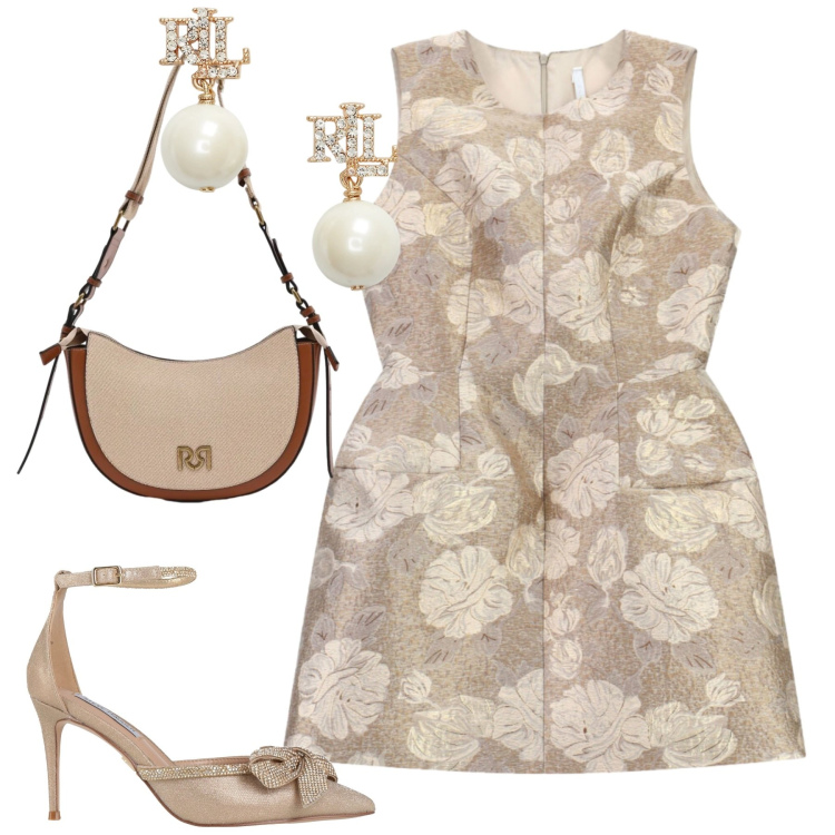 Outfit donna - Elegante summer. Stile Urban per Tutti i giorni. Abbinamento con décolleté, borse a tracolla, vestiti corti, orecchini.