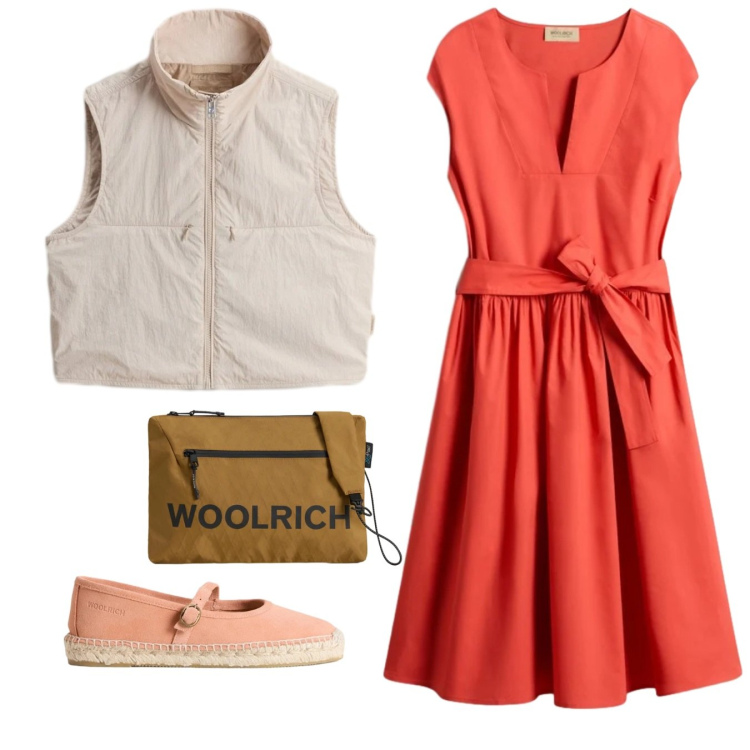 Outfit donna - Vacanze in campagna. Stile Bon Ton per Tutti i giorni. Abbinamento con borse a tracolla, vestiti corti, espadrillas, gilet.