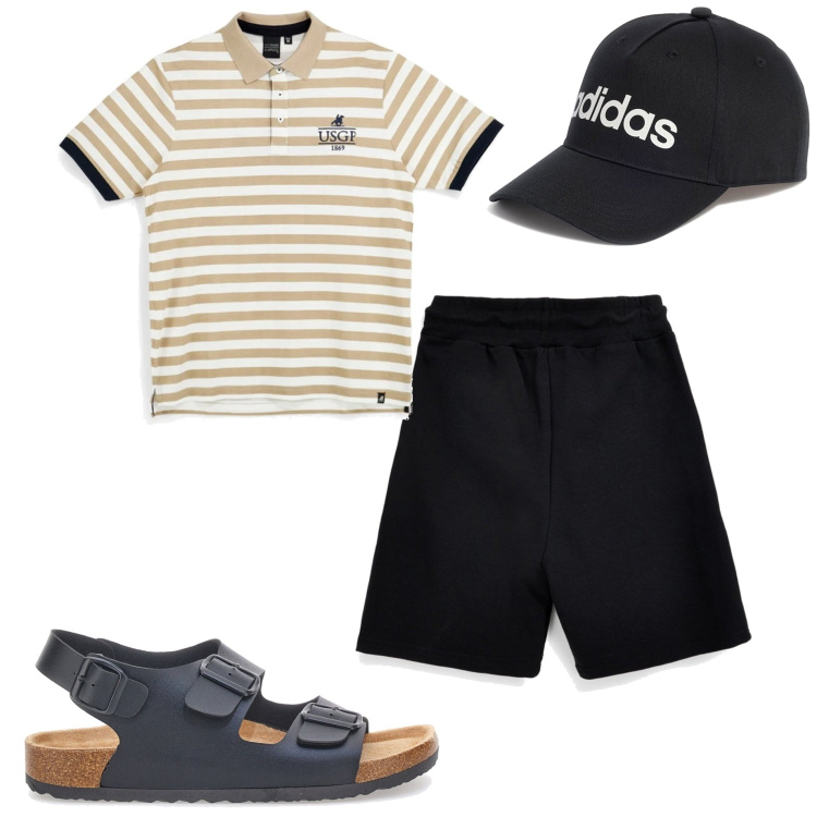 Outfit uomo - Summer Pittarello. Stile Casual per Mare. Abbinamento con polo, bermuda, cappelli, sandali.