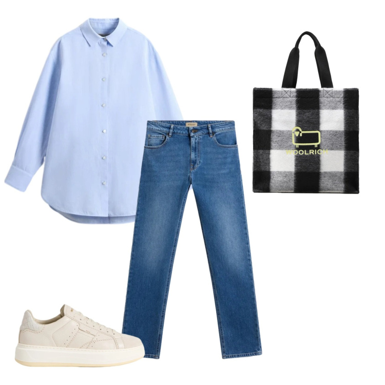 Outfit donna - Total look #2429166. Stile Casual per Tutti i giorni. Abbinamento con camicie, borse tote, sneakers, jeans.