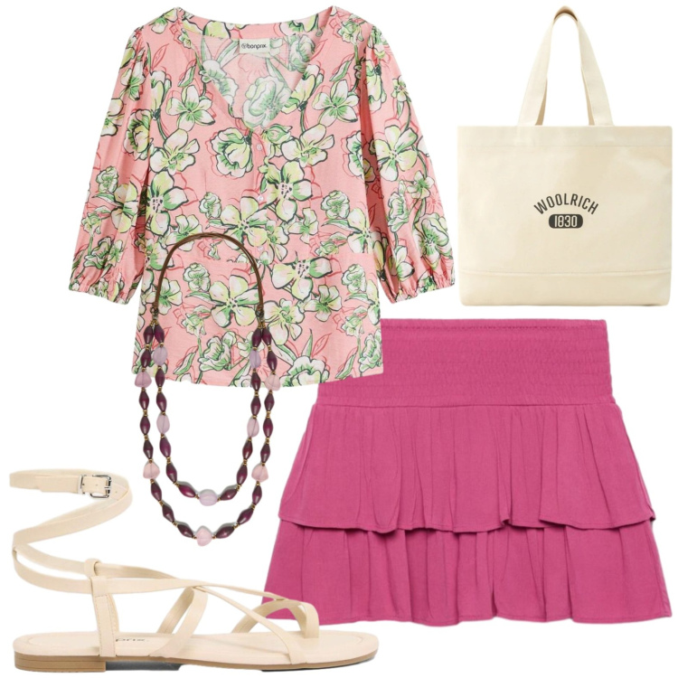 Outfit donna - Total look #2429186. Stile Casual per Tutti i giorni. Abbinamento con bluse, sandali, minigonne, collane, borse tote.