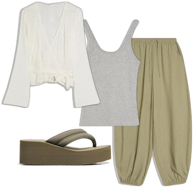 Outfit mujer - Chic #6392. Estilo Chic para Todos los días. Combinación con sandalias, pantalones, camiseta, blusas.