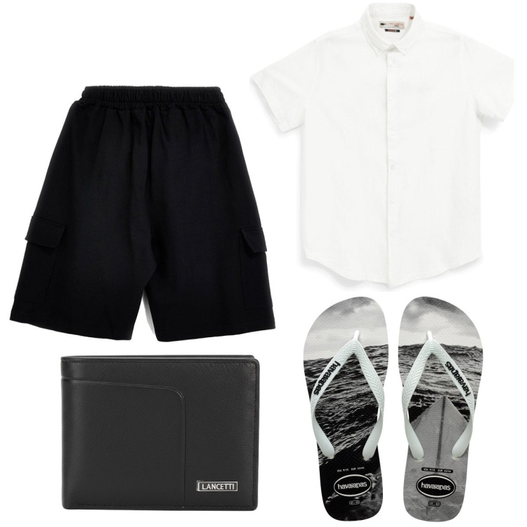 Outfit uomo - Al mare con Pittarello. Stile Trendy per Mare. Abbinamento con sandali, camicie a manica corta, bermuda, portafogli.