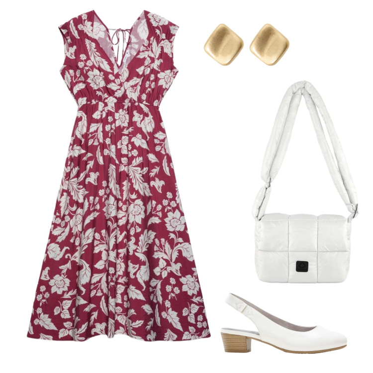 Outfit donna - Total look #2429192. Stile Casual chic per Ufficio. Abbinamento con décolleté, vestiti midi/longuette, orecchini, borse a spalla.