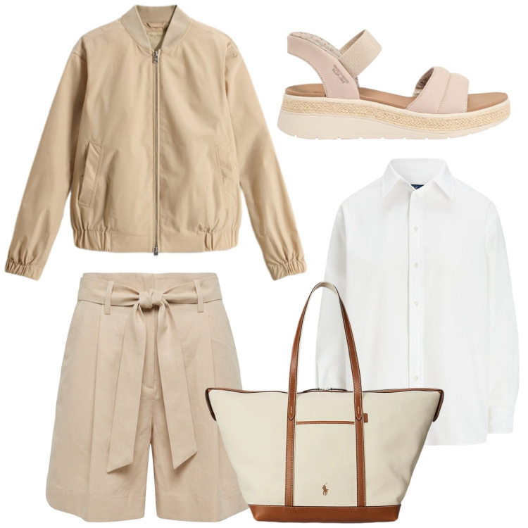 Outfit donna - Accessori discreti. Stile Chic per Tutti i giorni. Abbinamento con sandali, bermuda, camicie, borse tote, bomber.