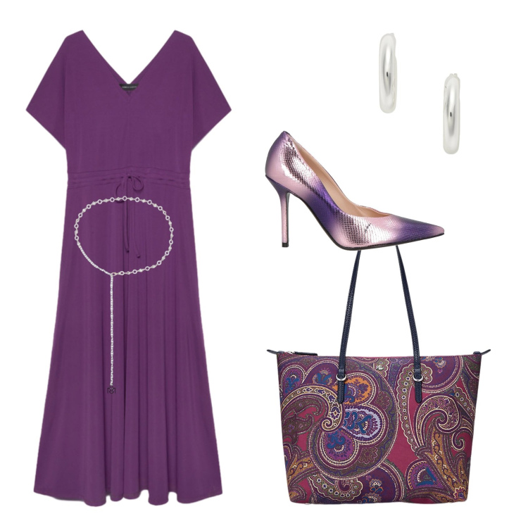 Outfit donna - Total look #2429204. Stile Casual chic per Serata fuori. Abbinamento con décolleté, cinture, vestiti lunghi, orecchini, borse tote.