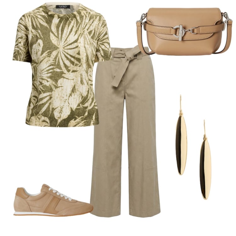 Outfit donna - Total look #2429220. Stile Chic per Ufficio. Abbinamento con pantaloni, sneakers, t-shirt, orecchini, borse a tracolla.
