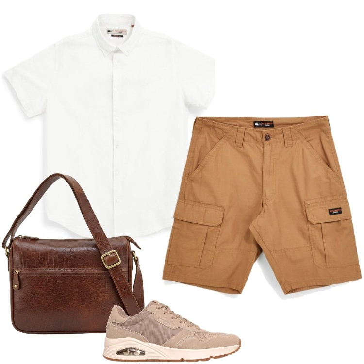 Outfit uomo - Total look #2429222. Stile Urban per Tutti i giorni. Abbinamento con camicie a manica corta, bermuda, sneakers, borse sportive.