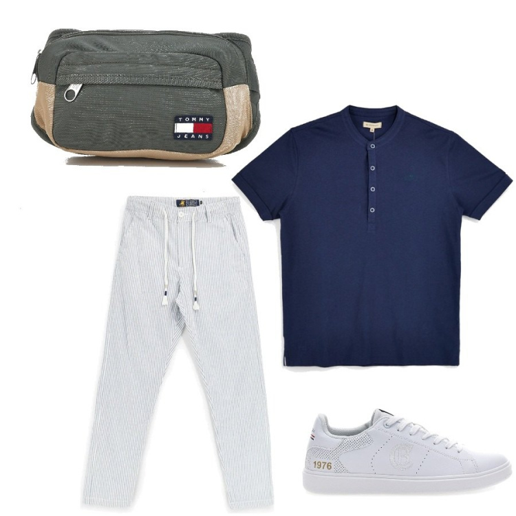Outfit uomo - Total look #2429230. Stile Trendy per Tutti i giorni. Abbinamento con borse sportive, sneakers, t-shirt, pantaloni.