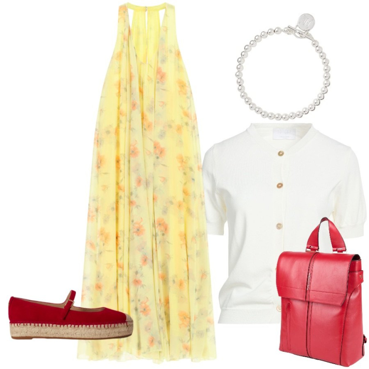 Outfit donna - Total look #2429237. Stile Casual chic per Tutti i giorni. Abbinamento con cardigans, zaini, vestiti lunghi, espadrillas, braccialetti.