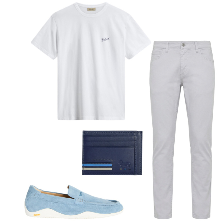 Outfit uomo - Total look #2429244. Stile Casual per Tutti i giorni. Abbinamento con portafogli, scarpe stringate, pantaloni, t-shirt.