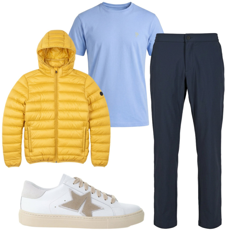 Outfit uomo - Total look #2429254. Stile Trendy per Tutti i giorni. Abbinamento con t-shirt, pantaloni, bomber, sneakers.
