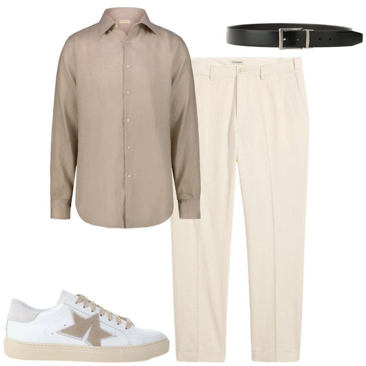 Outfit uomo - Lino in città. Stile Urban per Tutti i giorni. Abbinamento con pantaloni, camicie, sneakers, cinture.