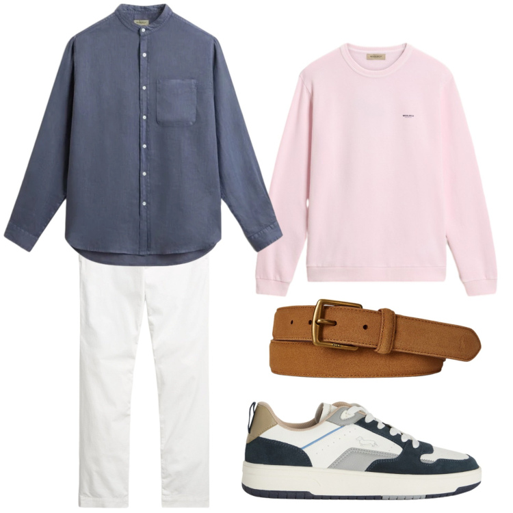 Outfit uomo - Camicia in lino: fresca e traspirante. Stile Urban per Tutti i giorni. Abbinamento con sneakers, camicie, felpe, pantaloni chino, cinture.