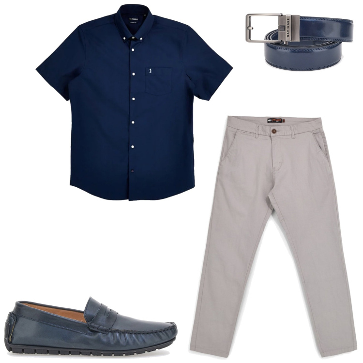 Outfit uomo - Summer Pittarello. Stile Urban per Ufficio. Abbinamento con scarpe stringate, cinture, pantaloni, camicie a manica corta.