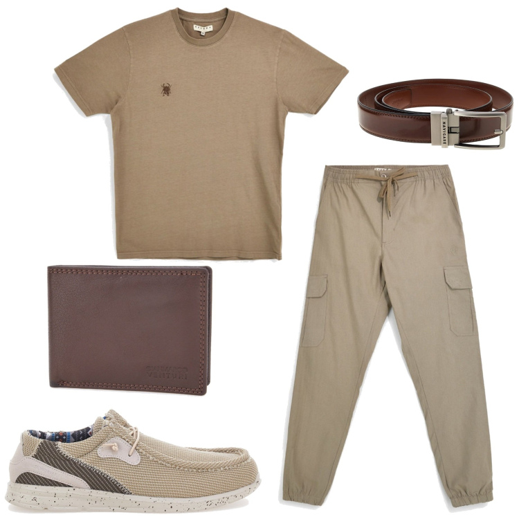 Outfit uomo - Summer Pittarello. Stile Urban per Ufficio. Abbinamento con scarpe stringate, t-shirt, portafogli, cinture, pantaloni cargo.